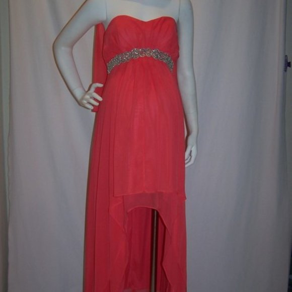 Misses Hi-Lo Chiffon Dress Strapless Rhines Coral - Picture 6 of 6
